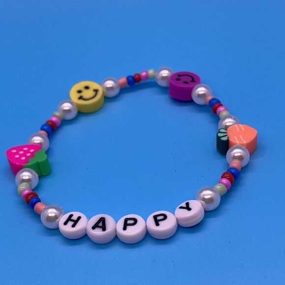 NWT Y2K Bracelets “Happy” Stretchy Beaded Bracelet - Picture 3 of 3